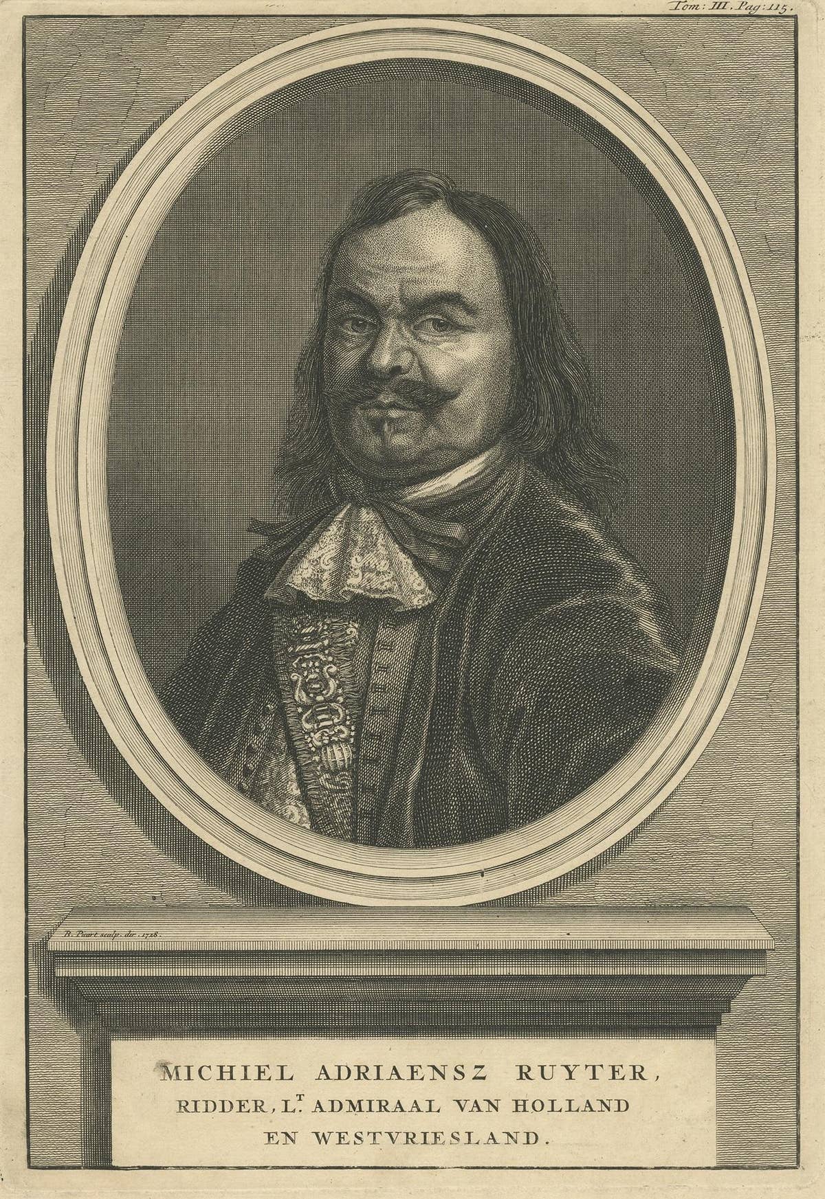 Antique Portrait of Michiel De Ruyter by B. Picart, 1728