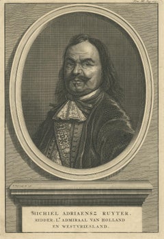 Retrato antiguo de Michiel De Ruyter por B. Picart, 1728