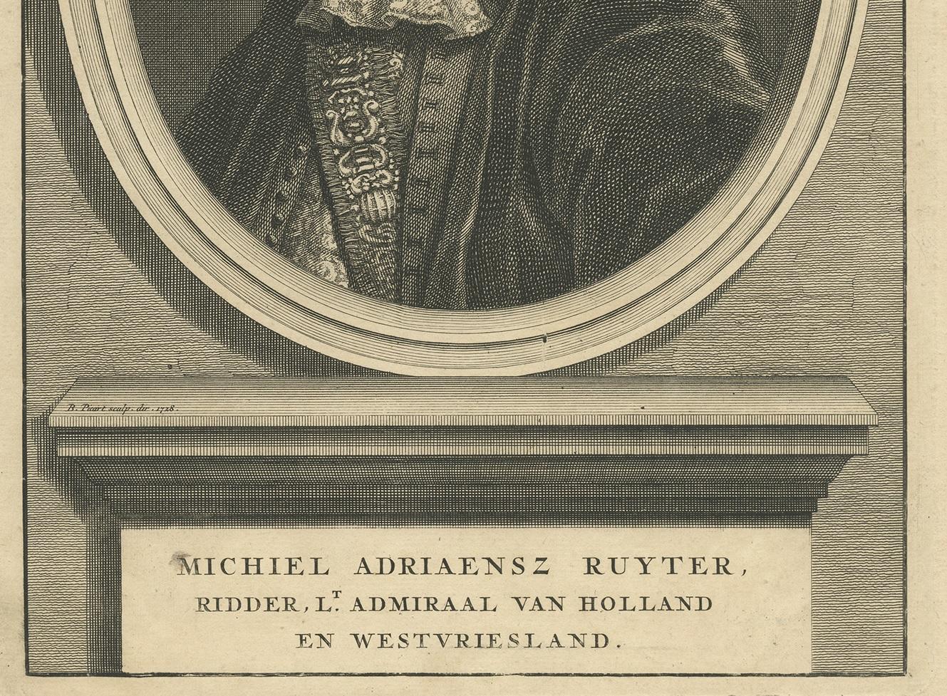 Dutch Antique Portrait of Michiel De Ruyter by B. Picart, 1728 For Sale
