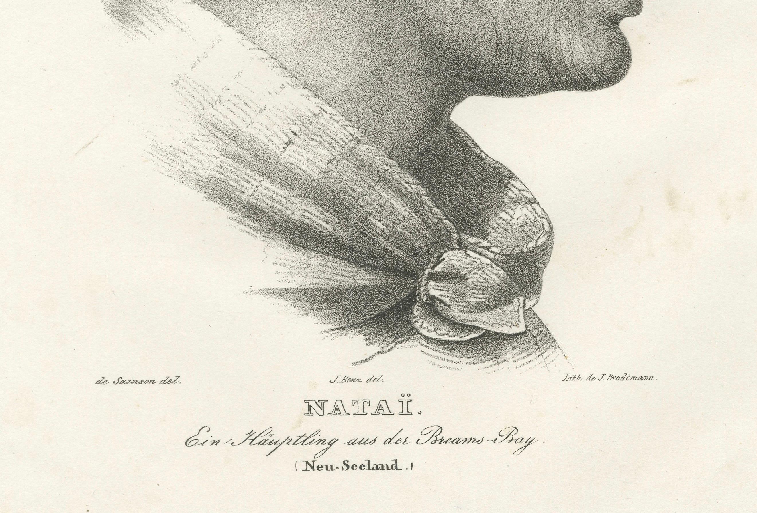 Antique Portrait of Natai, a Chief from the Bay of Islands, New Zealand, 1836 In Good Condition In Langweer, NL
