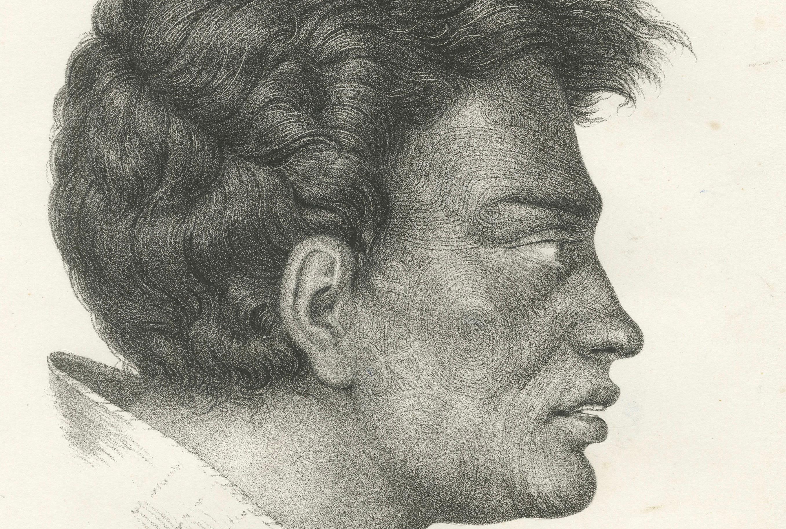 Mid-19th Century Antique Portrait of Natai, a Chief from the Bay of Islands, New Zealand, 1836