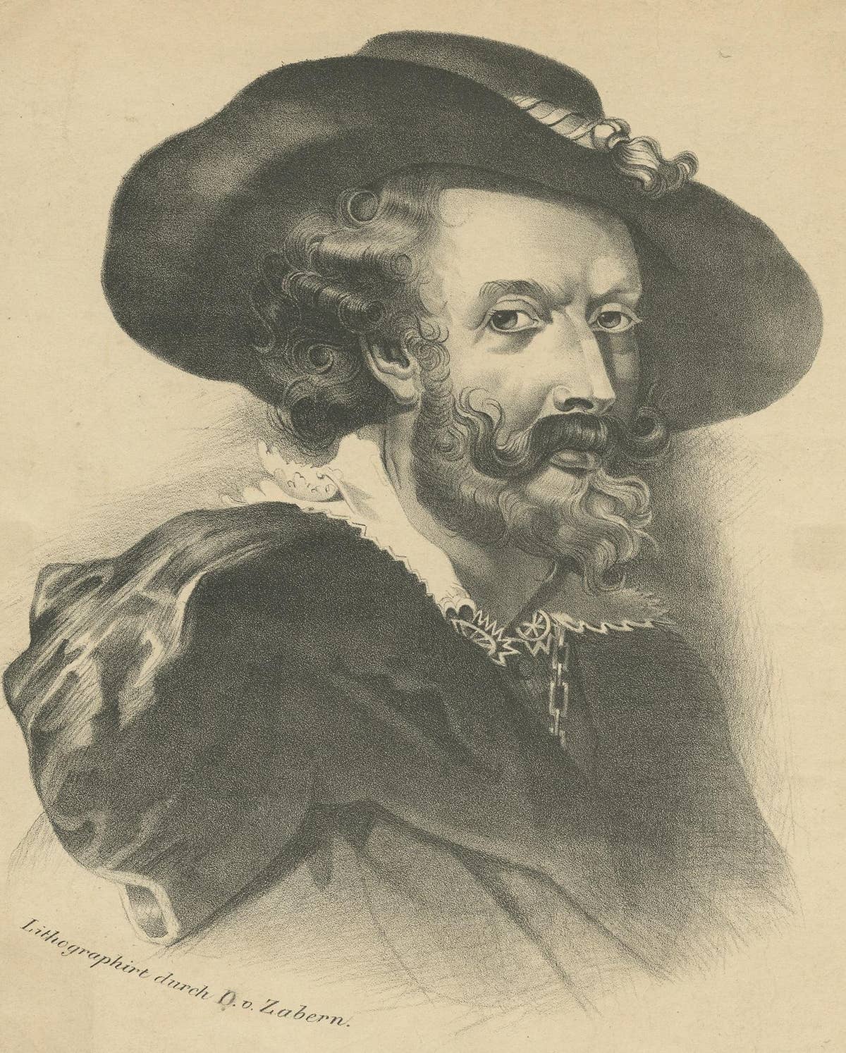 Antique Portrait of Peter Paul Rubens by Zabern, circa 1840