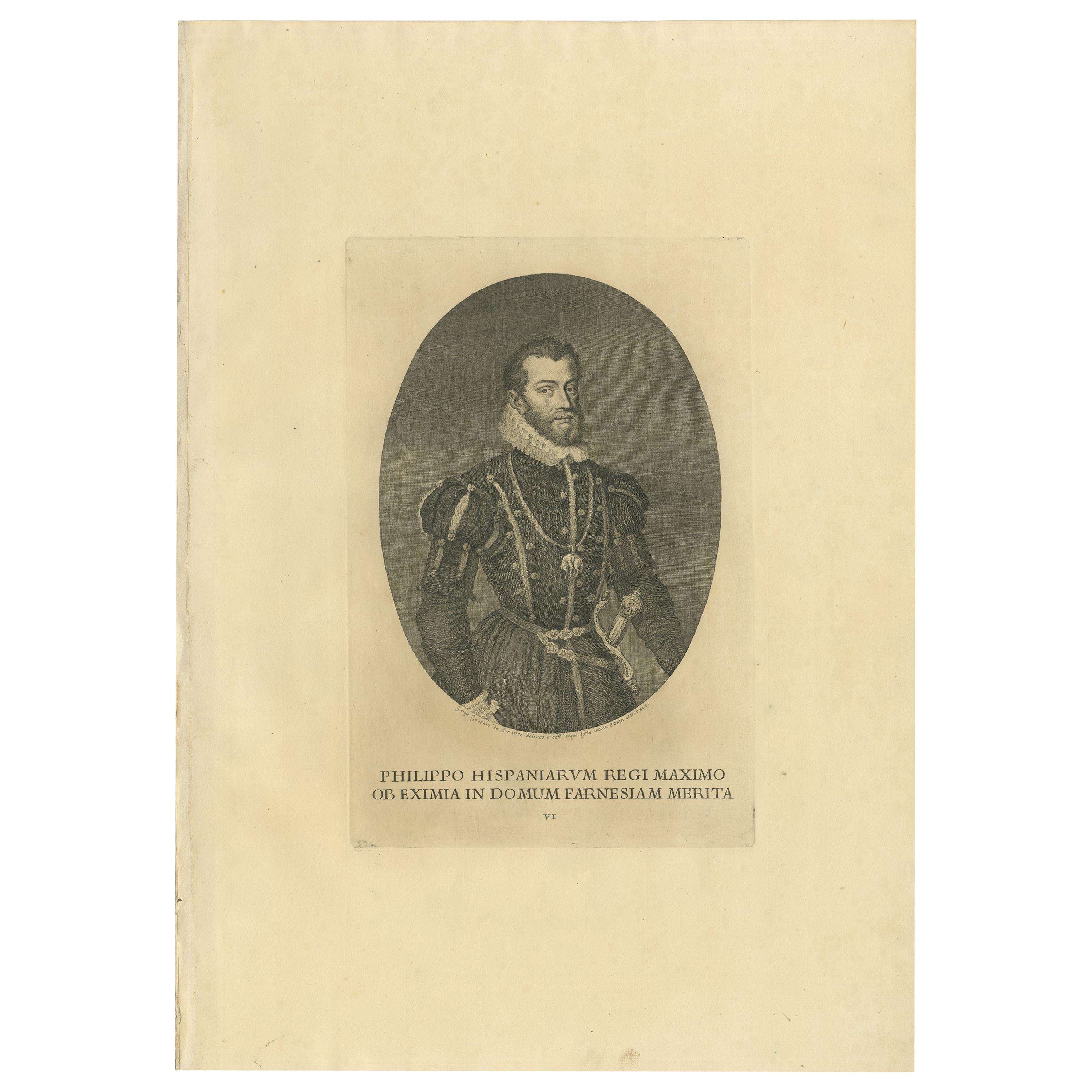 Antique Portrait of Philip II by Von Prenner, 1748