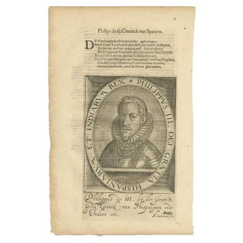 Antique Portrait of Philip iii of Spain by Janszoon, 1615