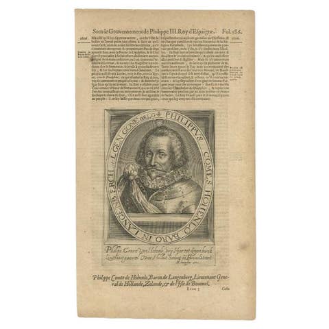 Antique Portrait of Philip of Hohenlohe-Neuenstein by Van Meteren, 1618