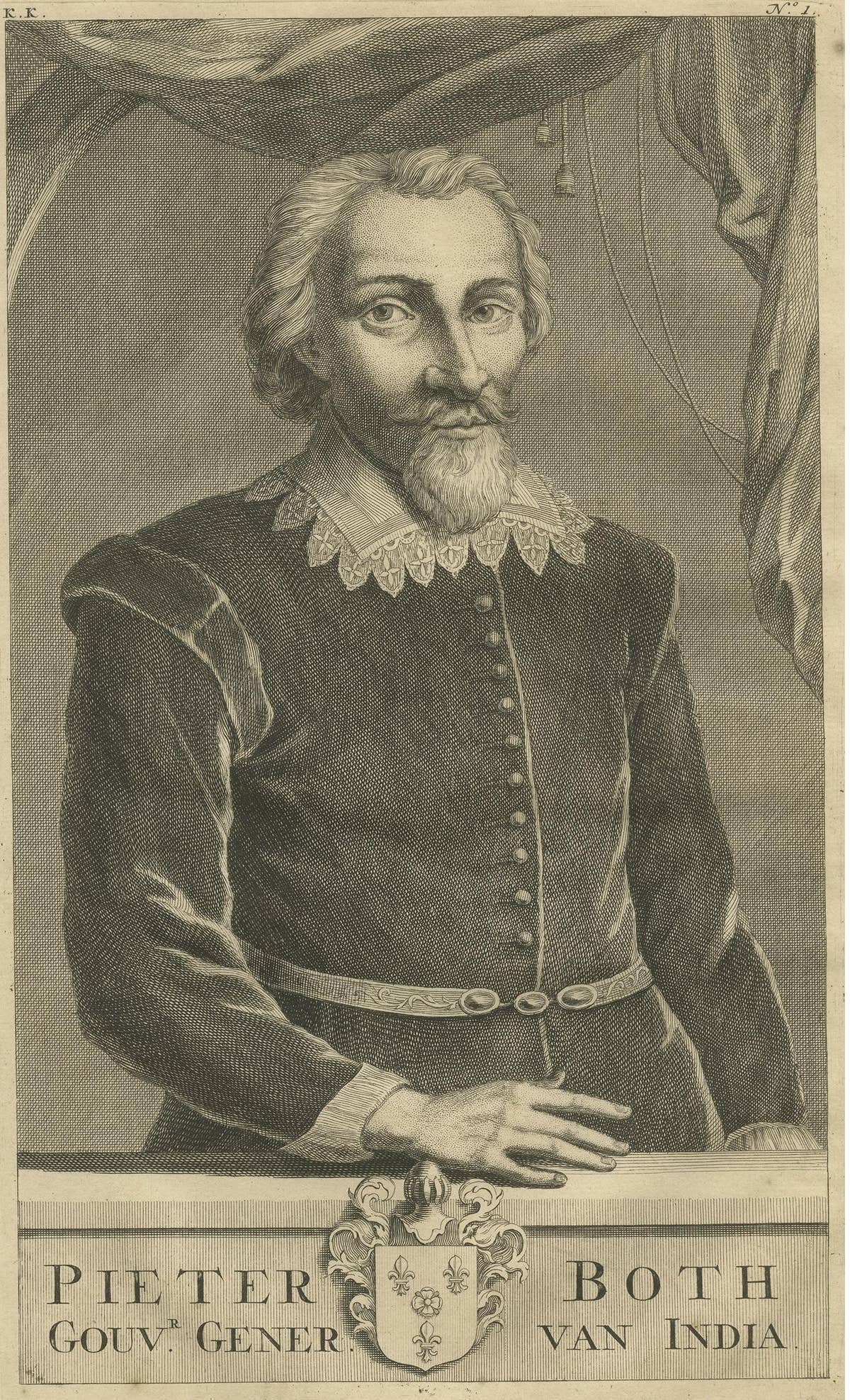 Antique Portrait of Pieter Both by Valentijn, 1726