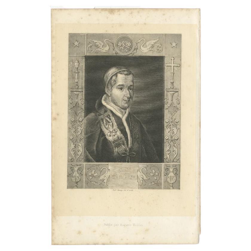 Antique print titled 'S.S. Grégoire XVI'. Portrait of Pope Gregory XVI, head of the Catholic Church and ruler of the Papal States from 2 February 1831 to his death in 1846. This print originates from 'Histoire et Costumes des Ordres