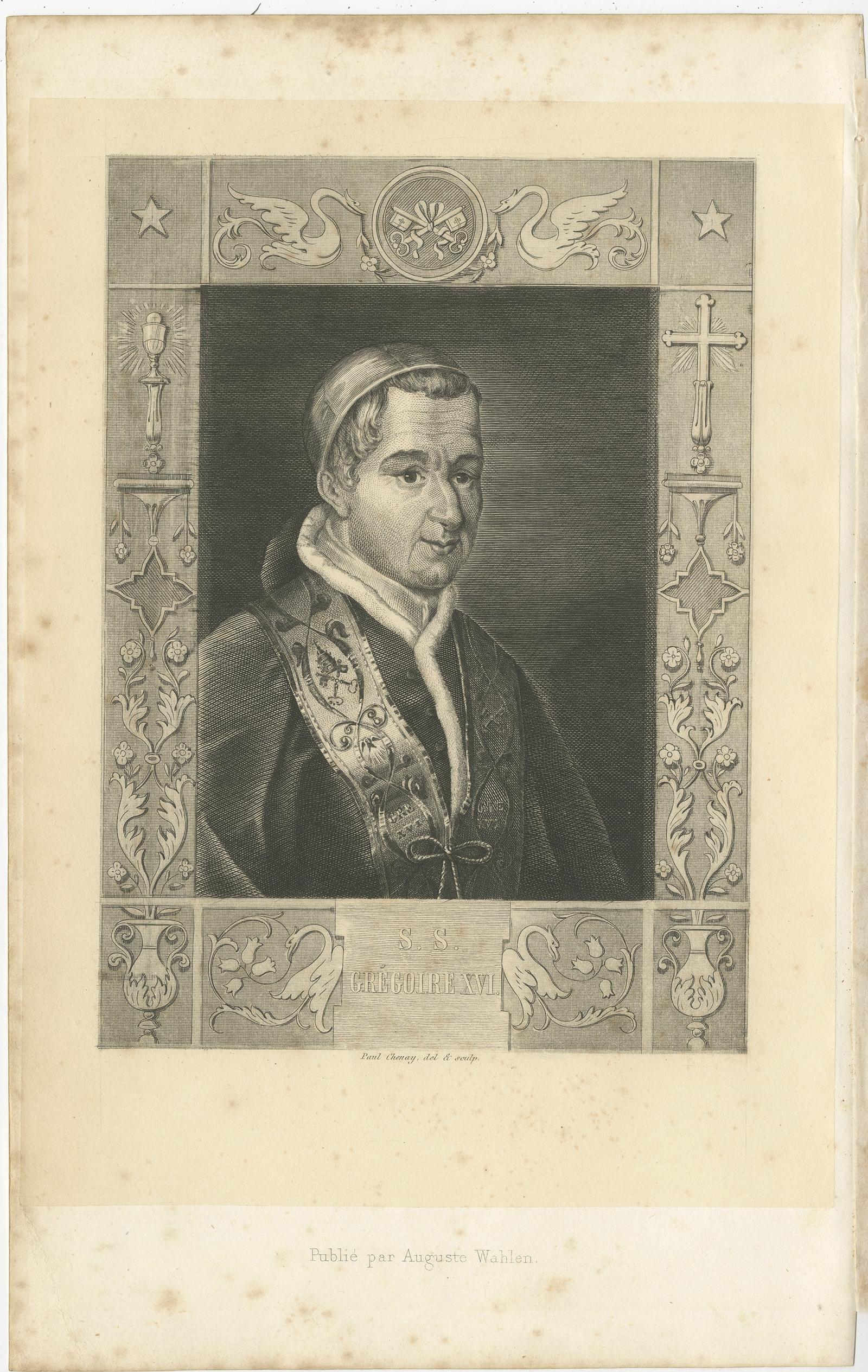 Paper Antique Portrait of Pope Gregory XVI, 1845 For Sale