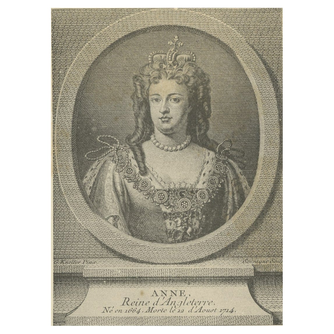 Portrait ancien de la Queen Anne d'Angleterre, d'Écosse et d'Irlande, 1890