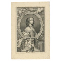 Antique Portrait of Queen Mary Henrietta Stuart, Wife of Willem of Orange, 1752
