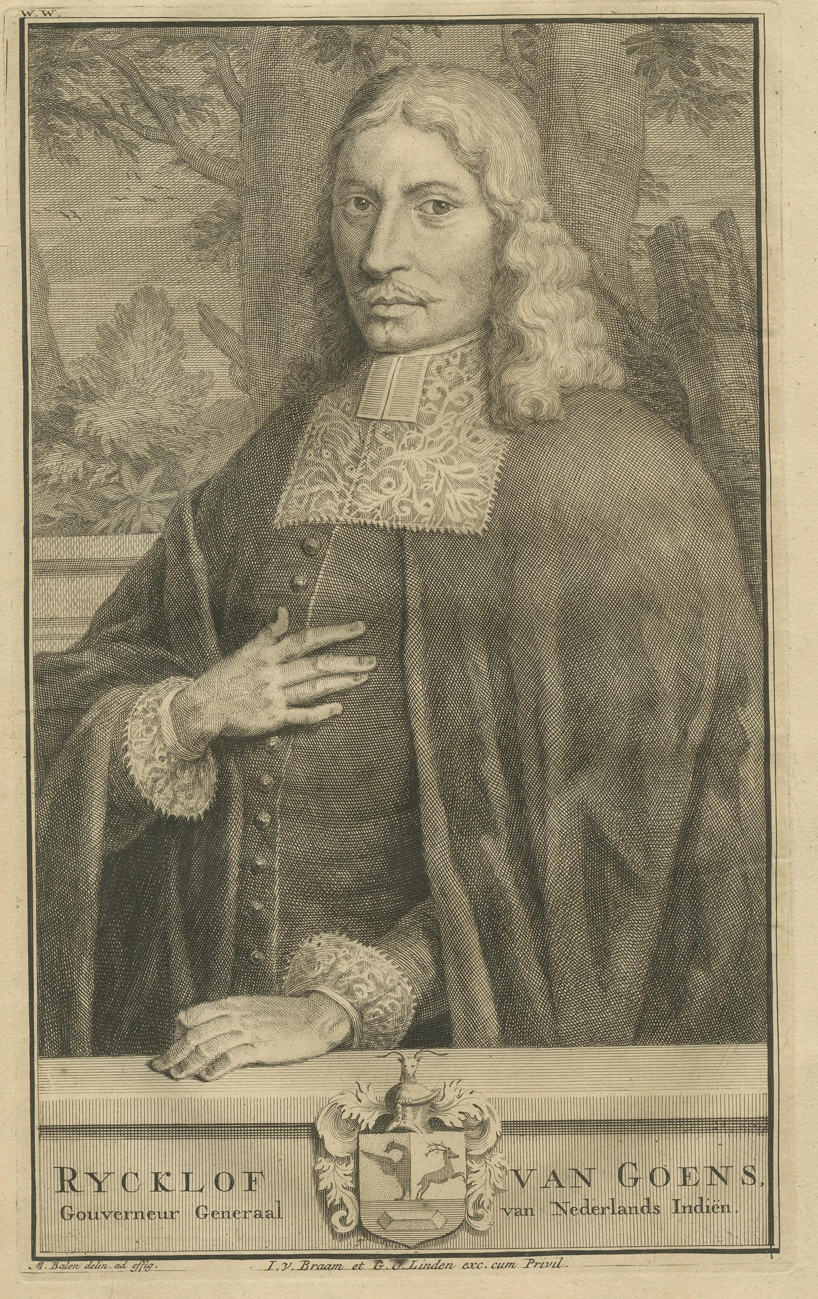 Antique Portrait of Rijckloff van Goens by Valentijn, '1726' In Good Condition In Langweer, NL