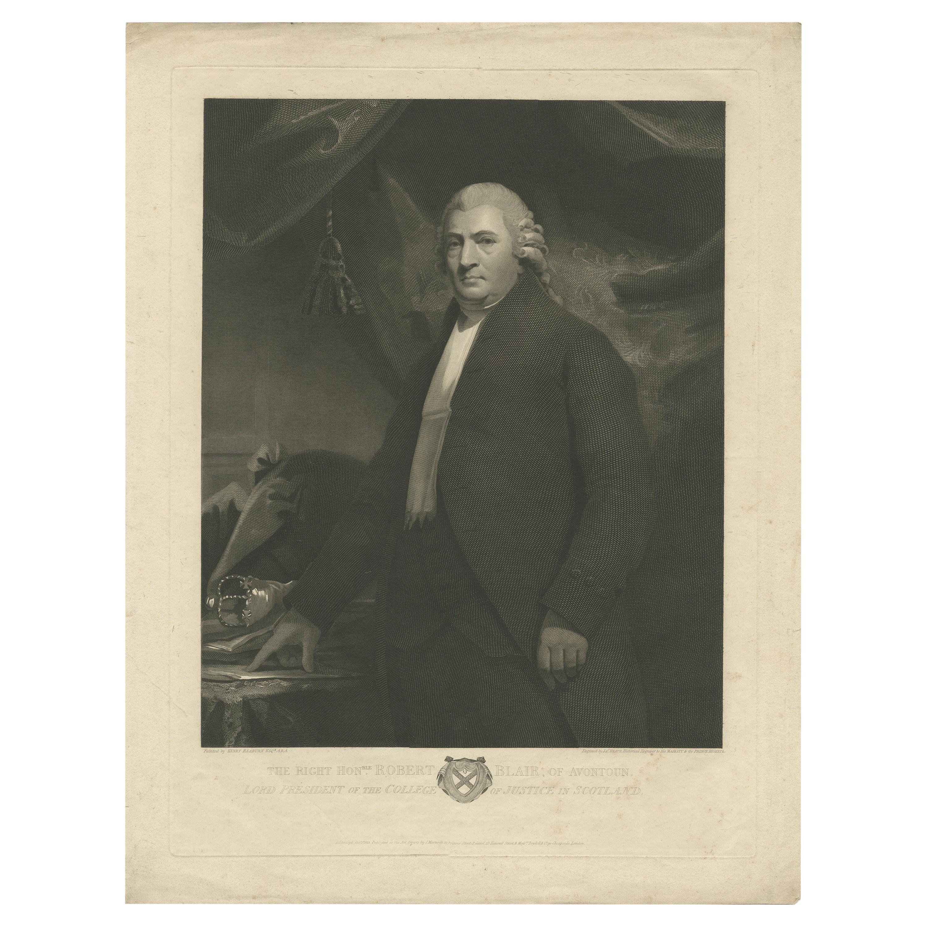 Portrait ancien de Robert Blair d'Avontoun par Heath, 1813