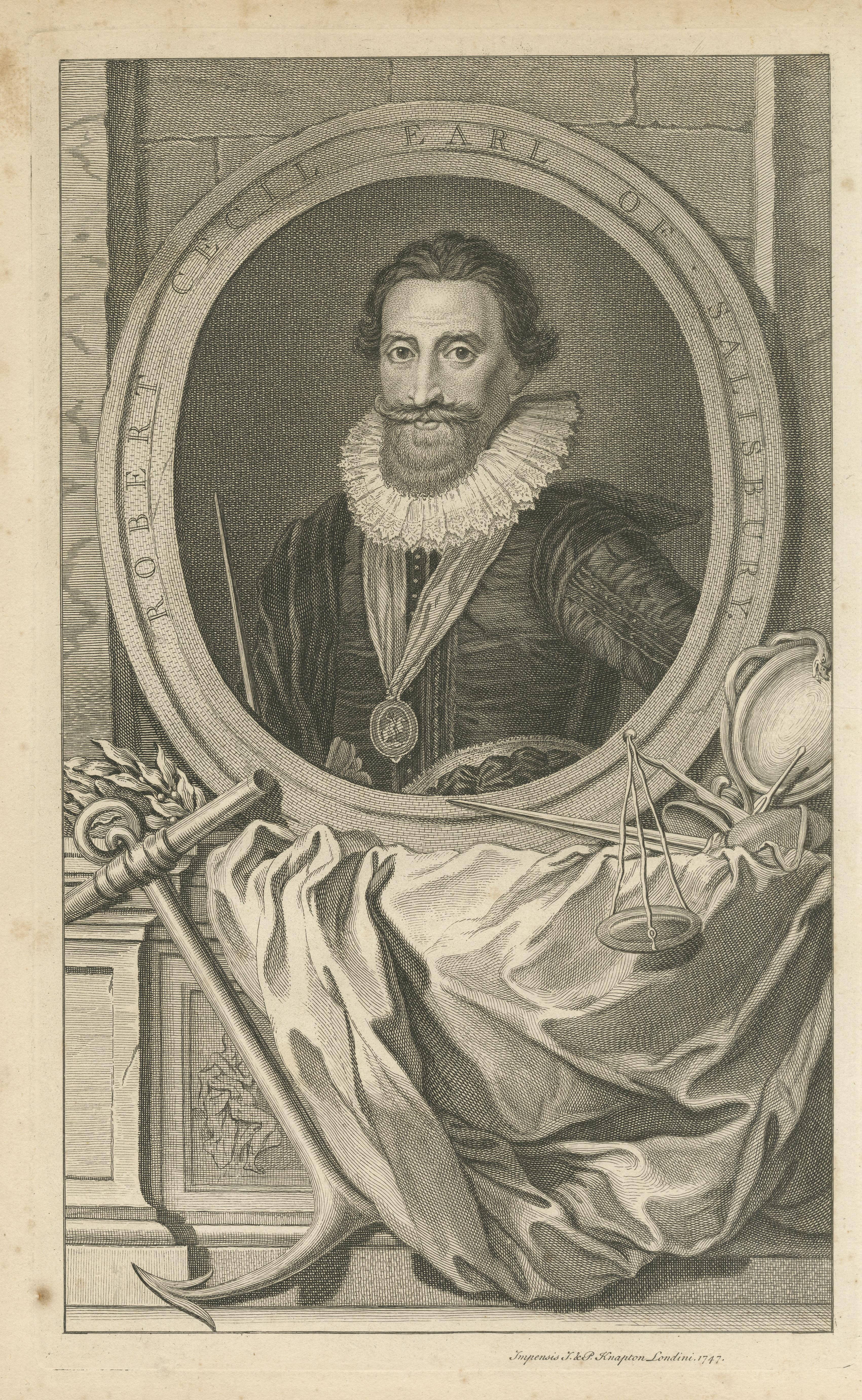 Antique Portrait of Robert Cecil, 1st Earl of Salisbury In Good Condition For Sale In Langweer, NL