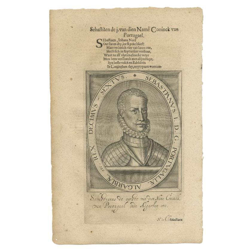 Antique Portrait of Sebastian of Portugal by Janszoon, 1615 For Sale