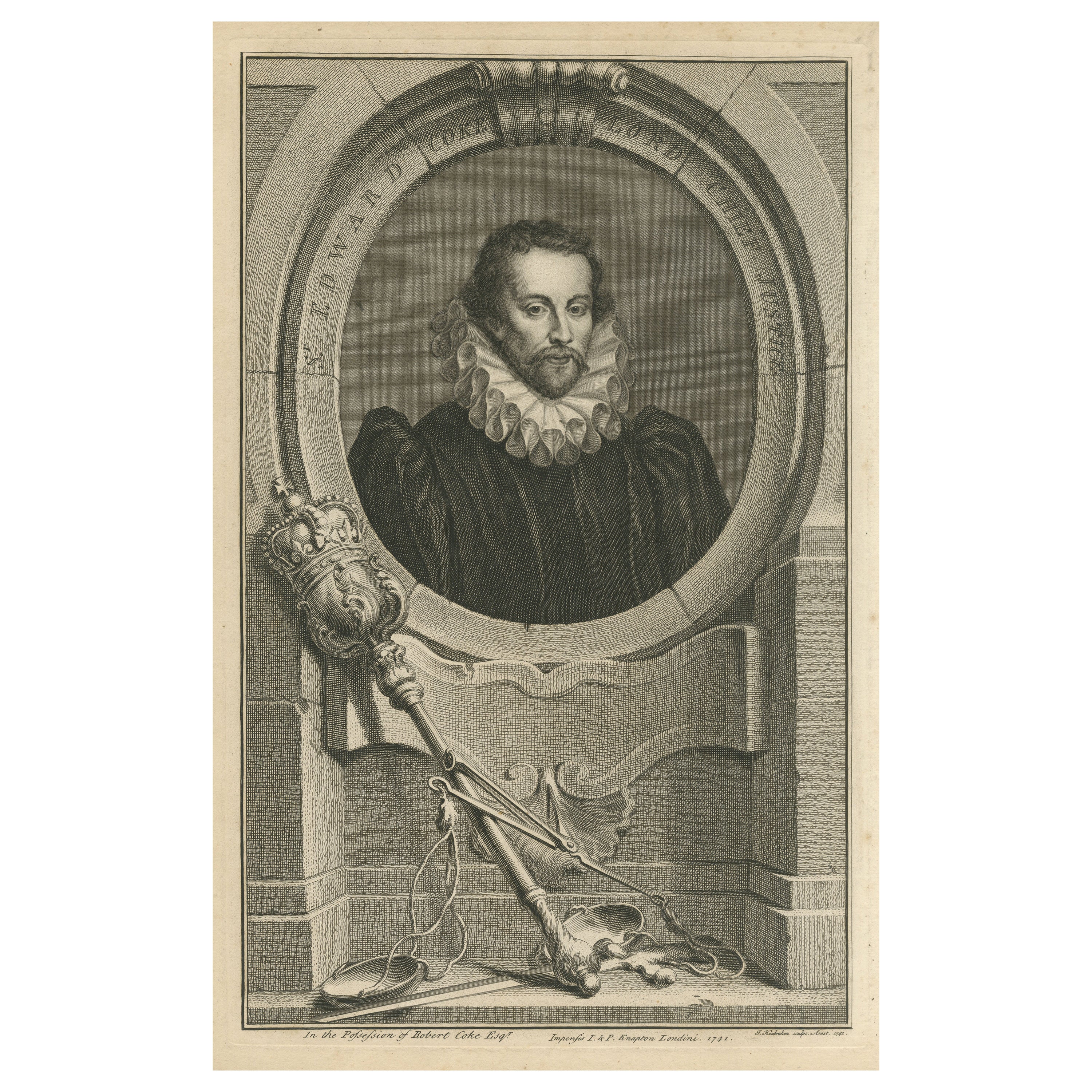 Antique Portrait of Sir Edward Coke For Sale