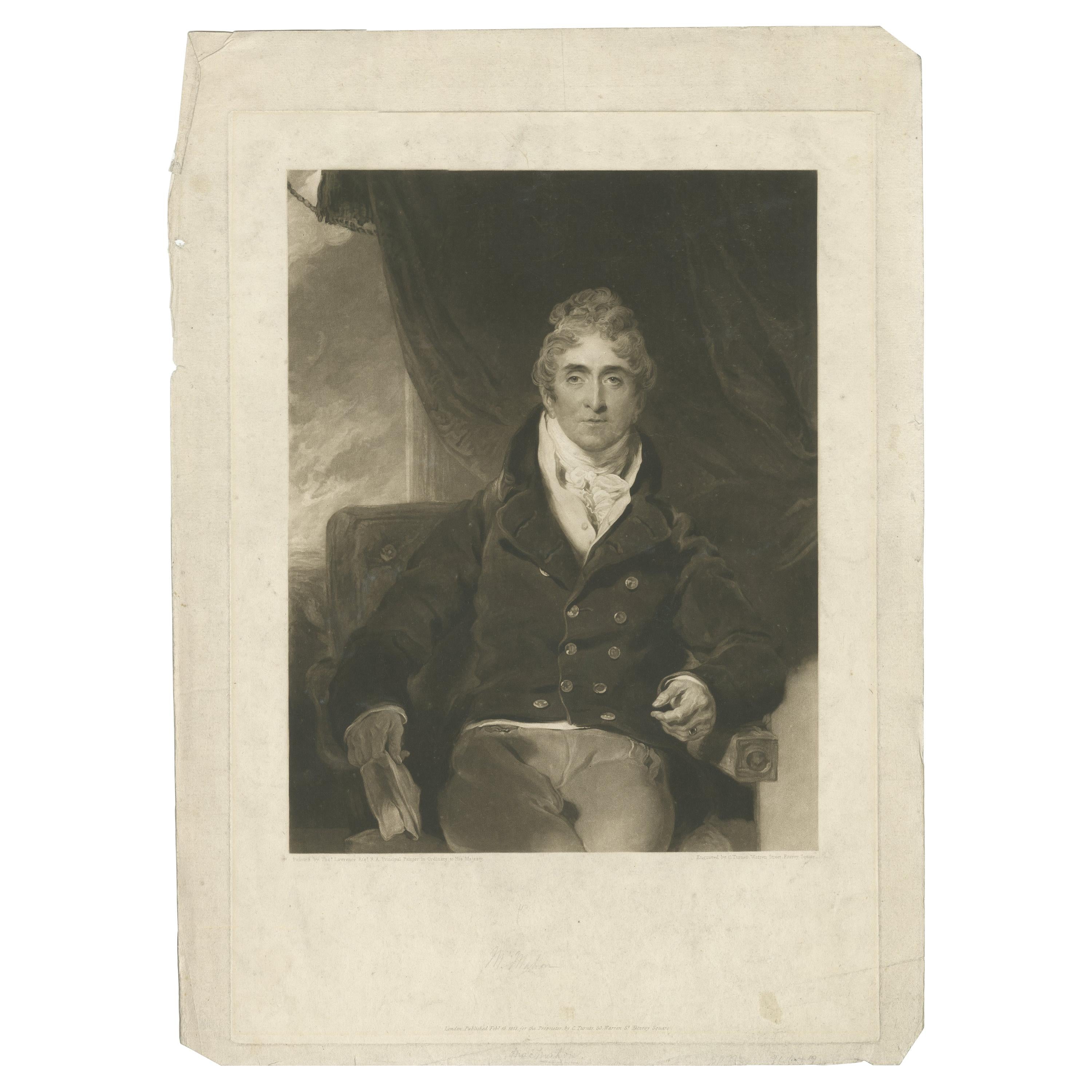 Antique Portrait of Sir John McMahon by Turner '1815' For Sale