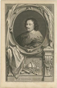 Antique Portrait of Sir Kenelm Digby, English Courtier and Diplomat