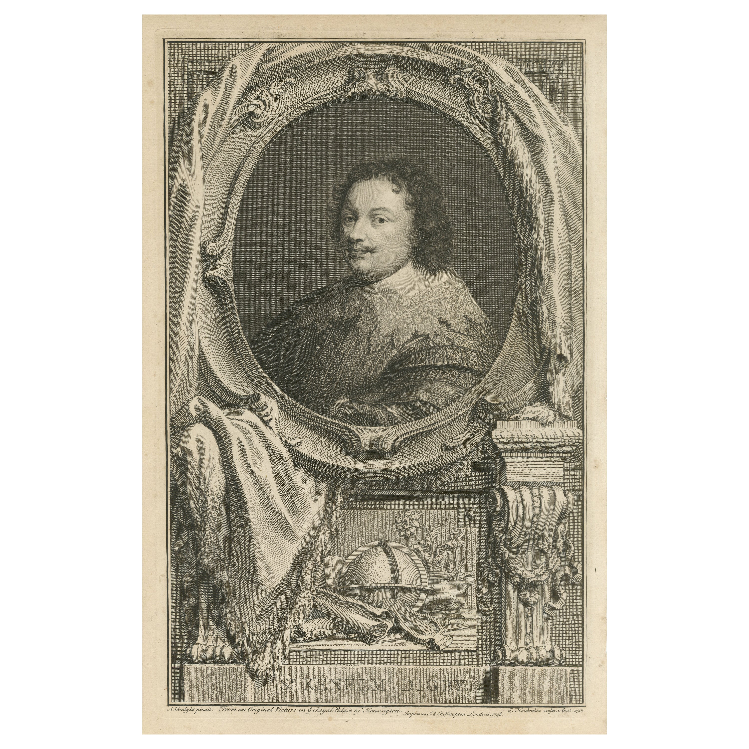 Portrait ancien de Sir Kenelm Digby, courtisan et diplômé anglais en vente
