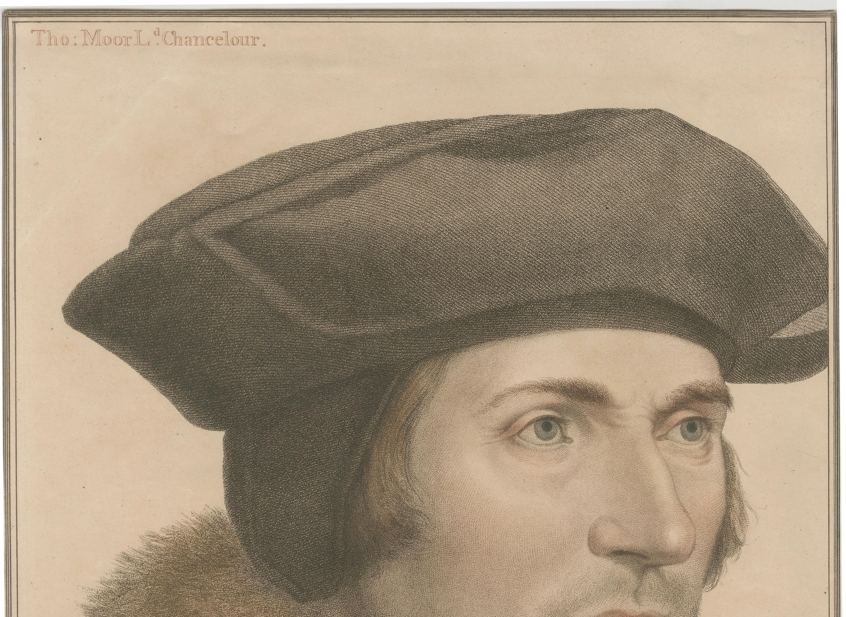 Antique Portrait of Sir Thomas More – Holbein, Bartolozzi Stipple Engraving 1793