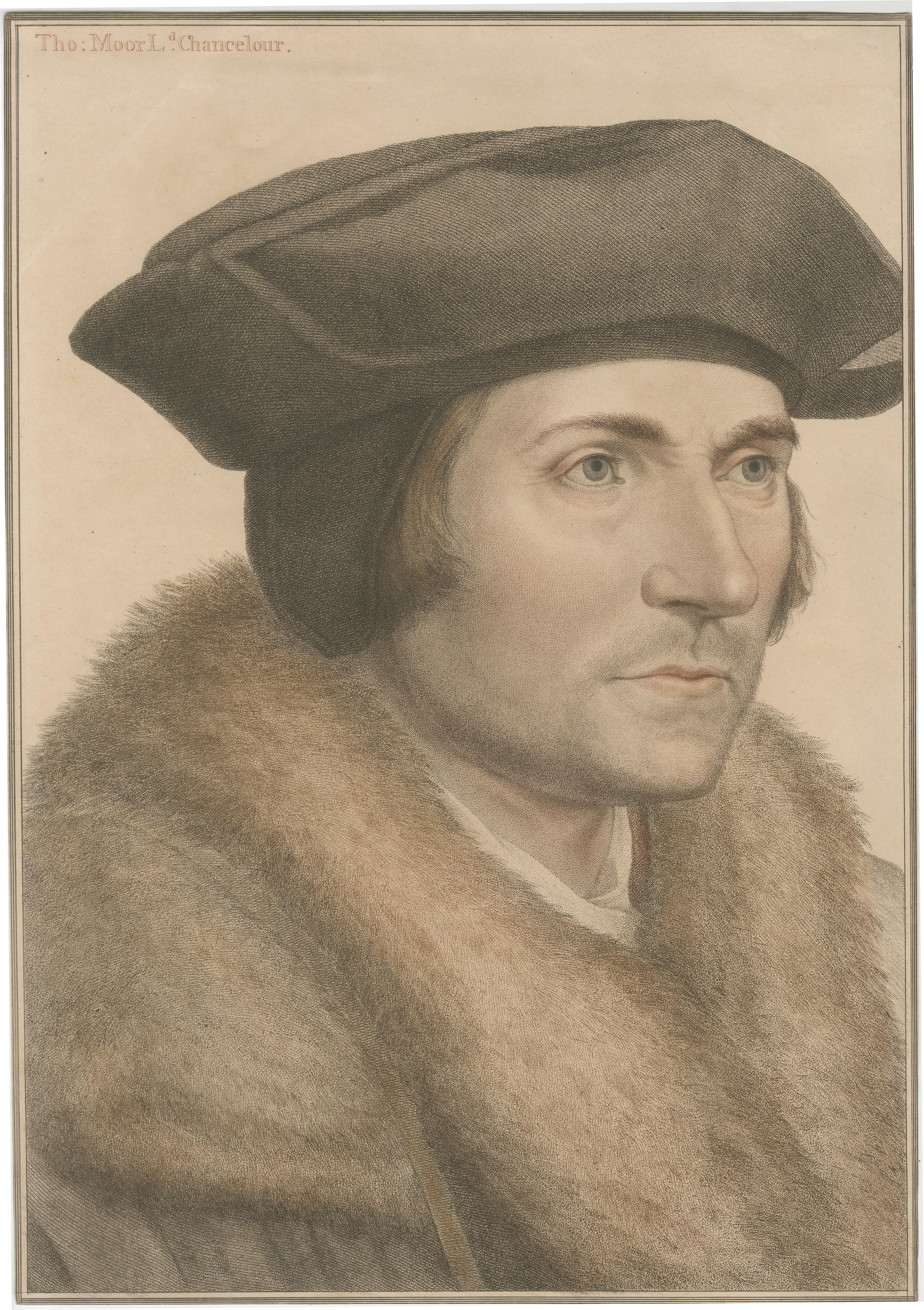 Antique Portrait of Sir Thomas More – Holbein, Bartolozzi Stipple Engraving 1793