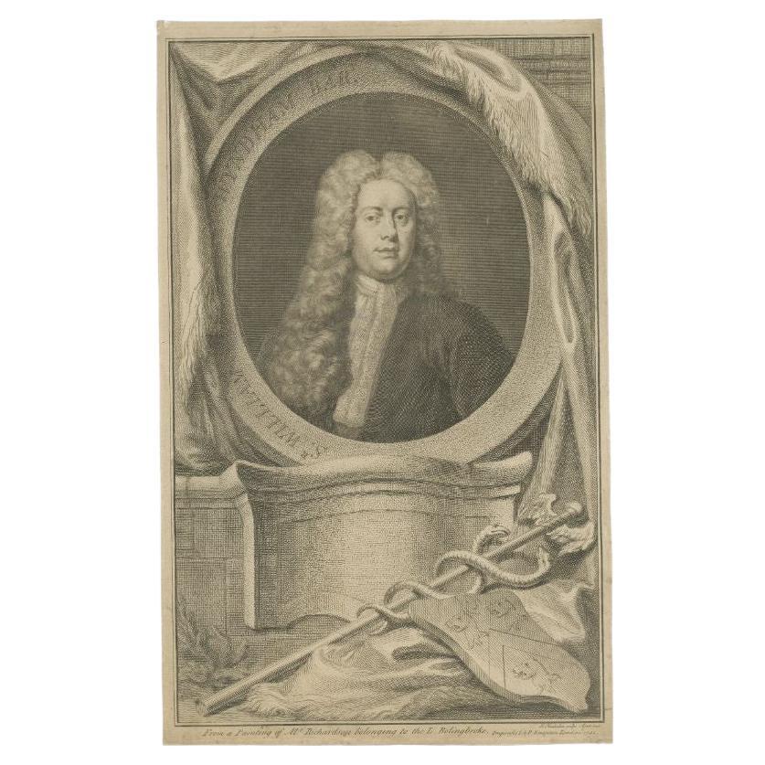 Antique Portrait of Sir William Wyndham, English Tory Statesman, ca.1741