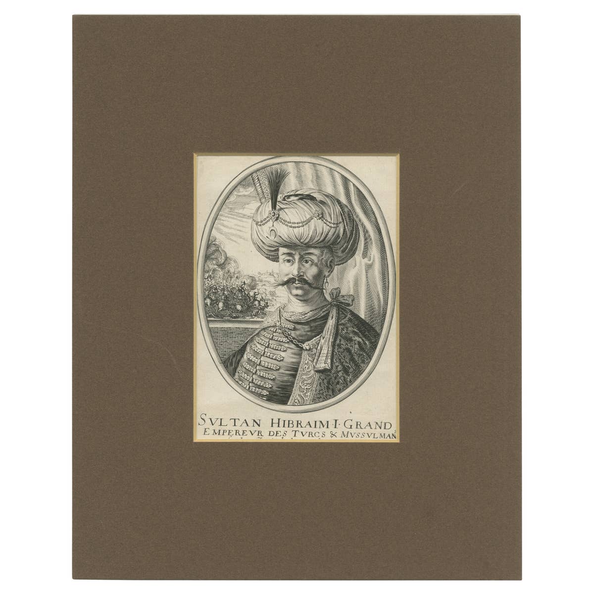 Antique Portrait of Sultan Ibrahim I, The Ottoman Sultan, ca.1660