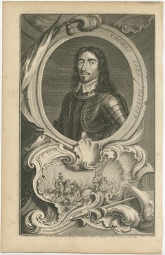 Portrait of Thomas Fairfax, Antique Print, 18th Century, Engraved