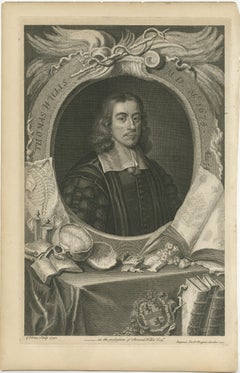 Antique Portrait of Thomas Willis, English Doctor