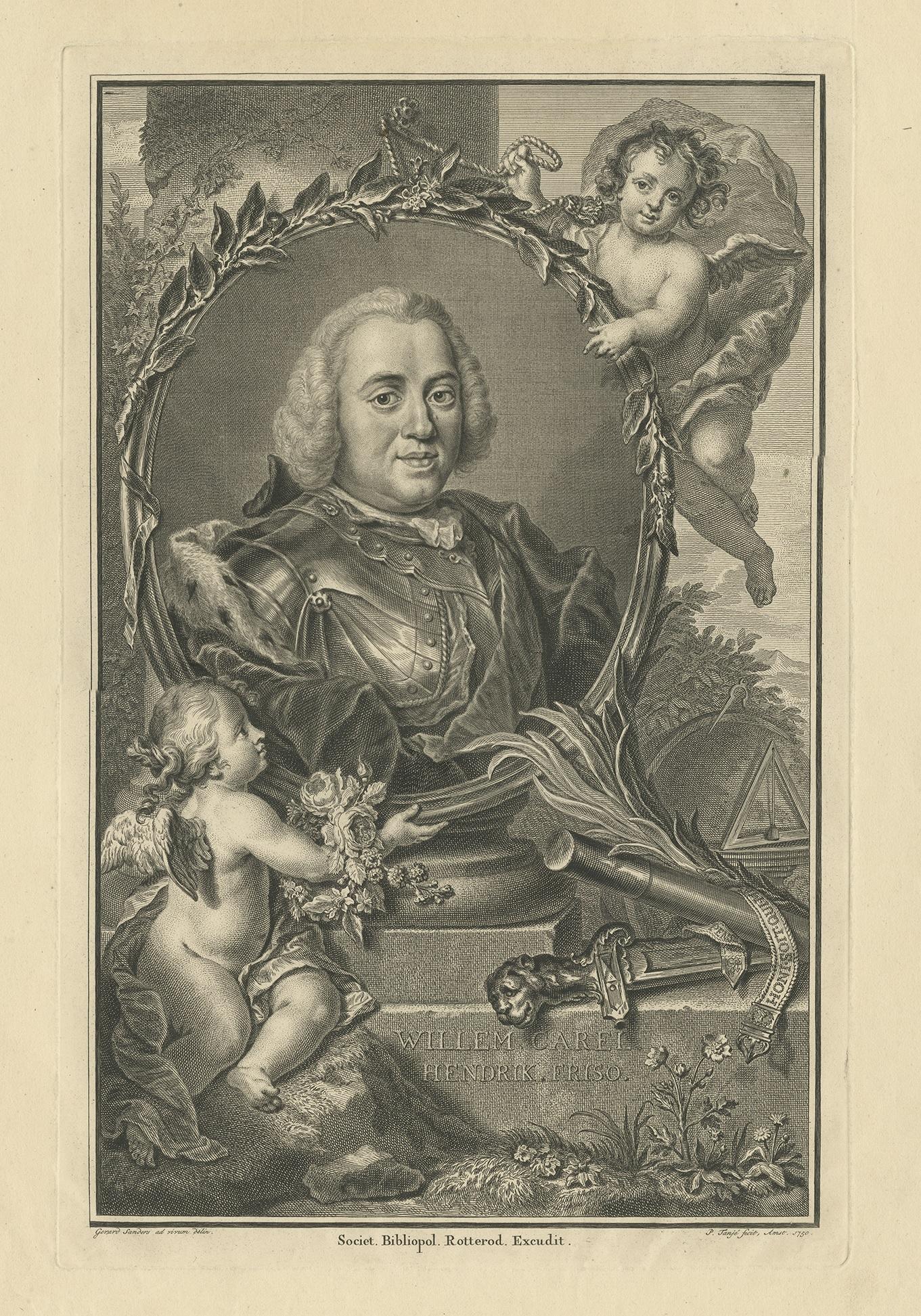 Antique portrait titled 'Willem Karel Hendrik Friso'. Portrait of William Charles Henry Friso of Orange.