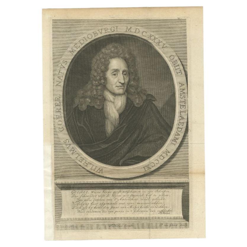 Antique Portrait of Willem Goeree, a Dutch Bookseller, Publisher and Author For Sale