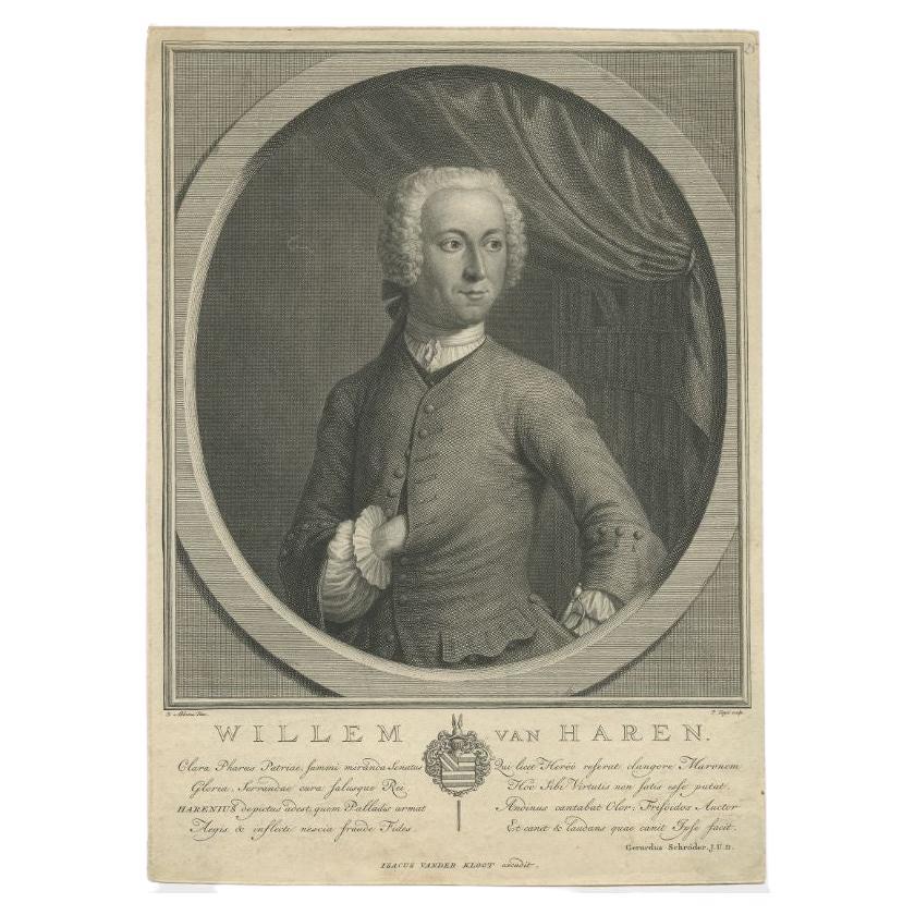 Antique Portrait of Willem Van Haren, C.1750