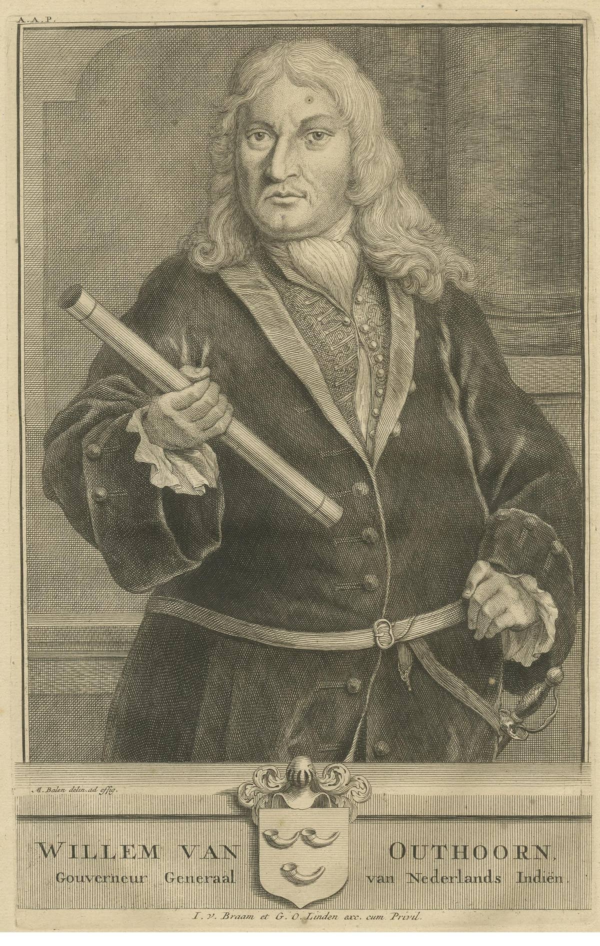 Antique Portrait of Willem van Outhoorn by Valentijn, 1726