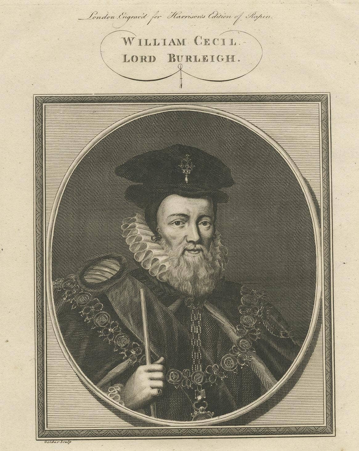 Antique Portrait of William Cecil by Goldar, 1784