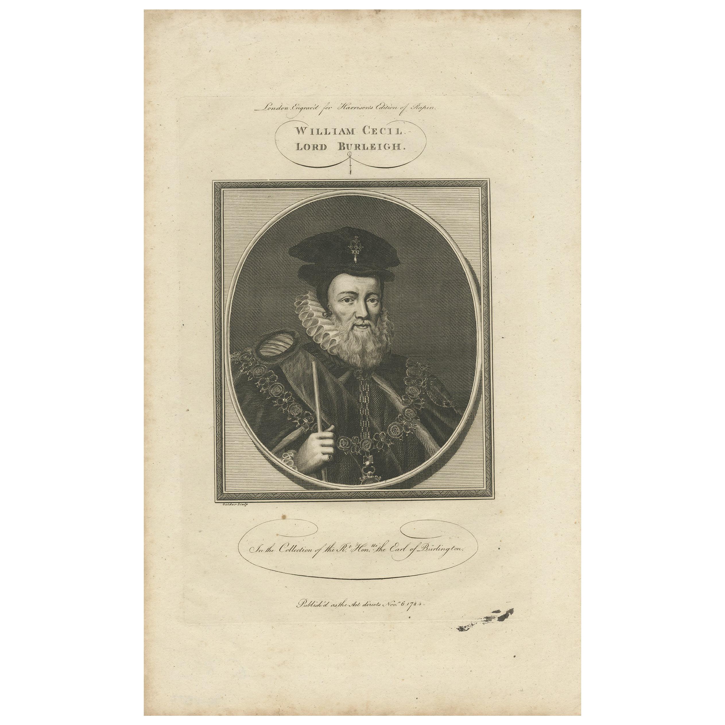 Antique Portrait of William Cecil by Goldar, 1784