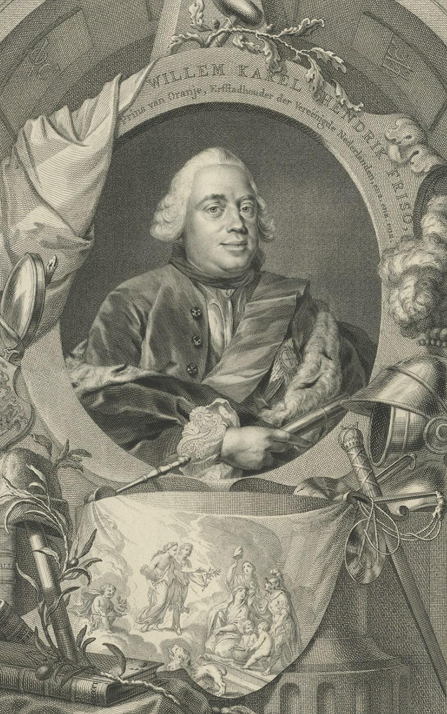 Paper Antique Portrait of William Charles Henry Friso of Orange, 1751 For Sale