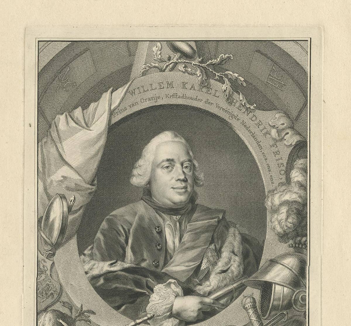 Antique Portrait of William Charles Henry Friso of Orange by Houbraken, 1751