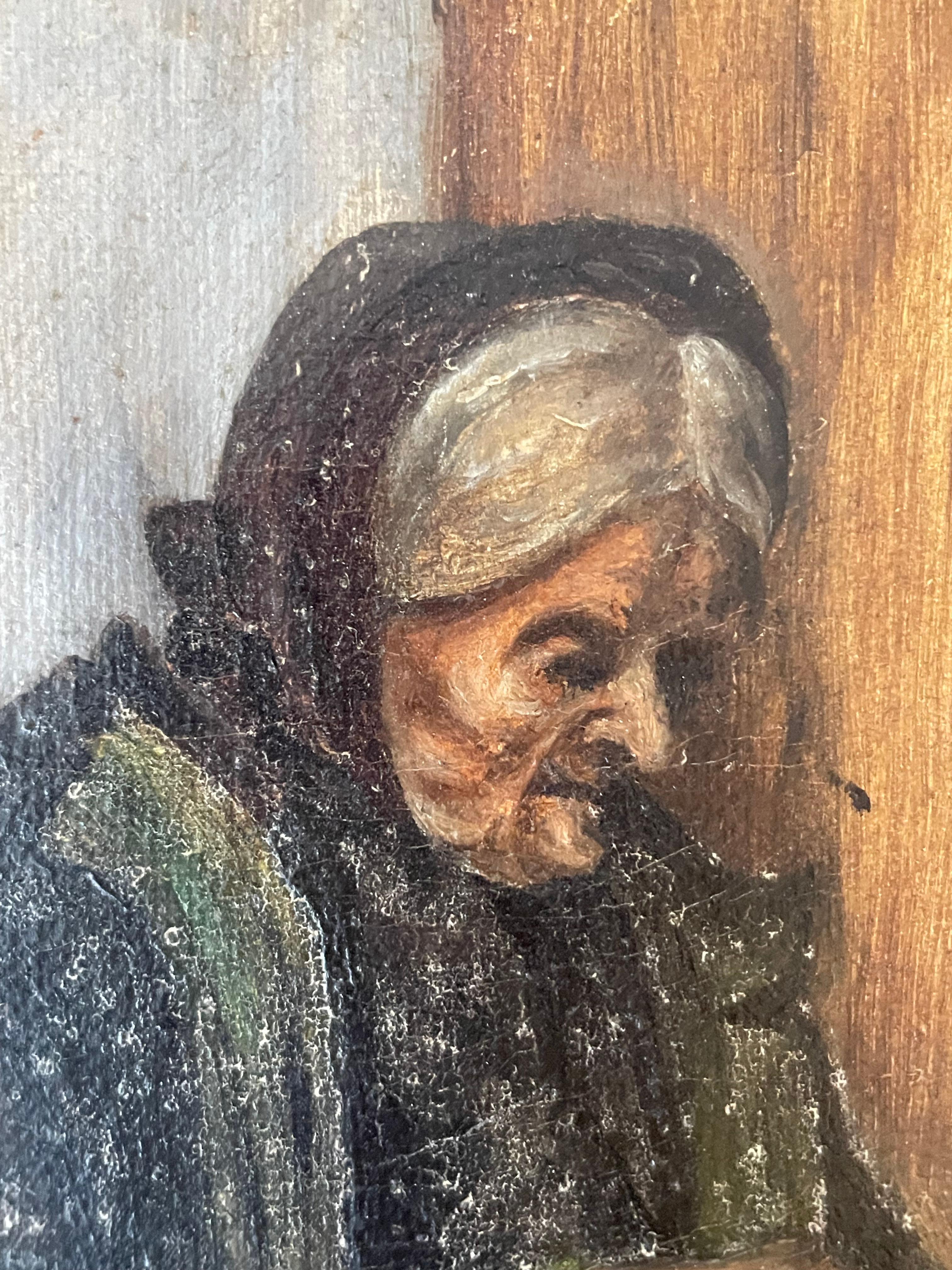 Peinture à l'huile ancienne du Danemark représentant une femme âgée en robe en vente 4