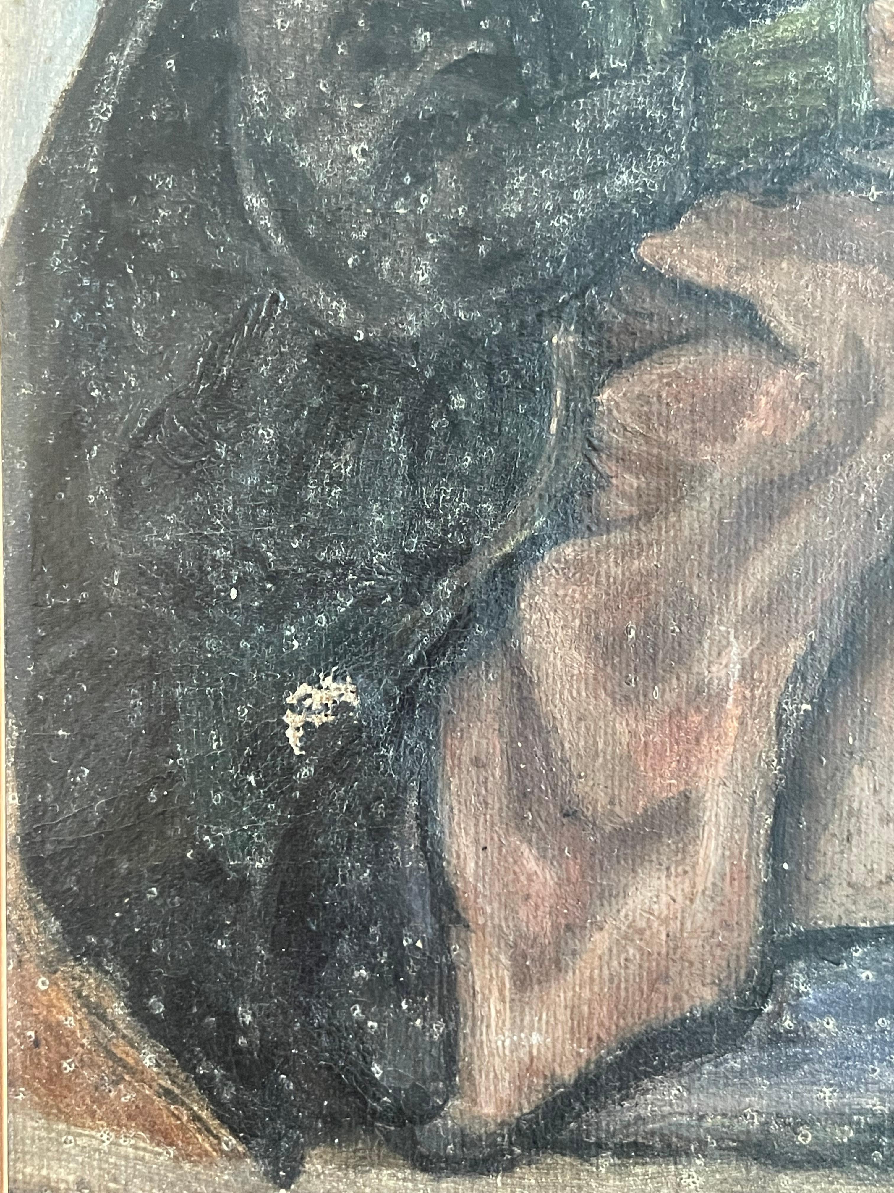 Romantique Peinture à l'huile ancienne du Danemark représentant une femme âgée en robe en vente