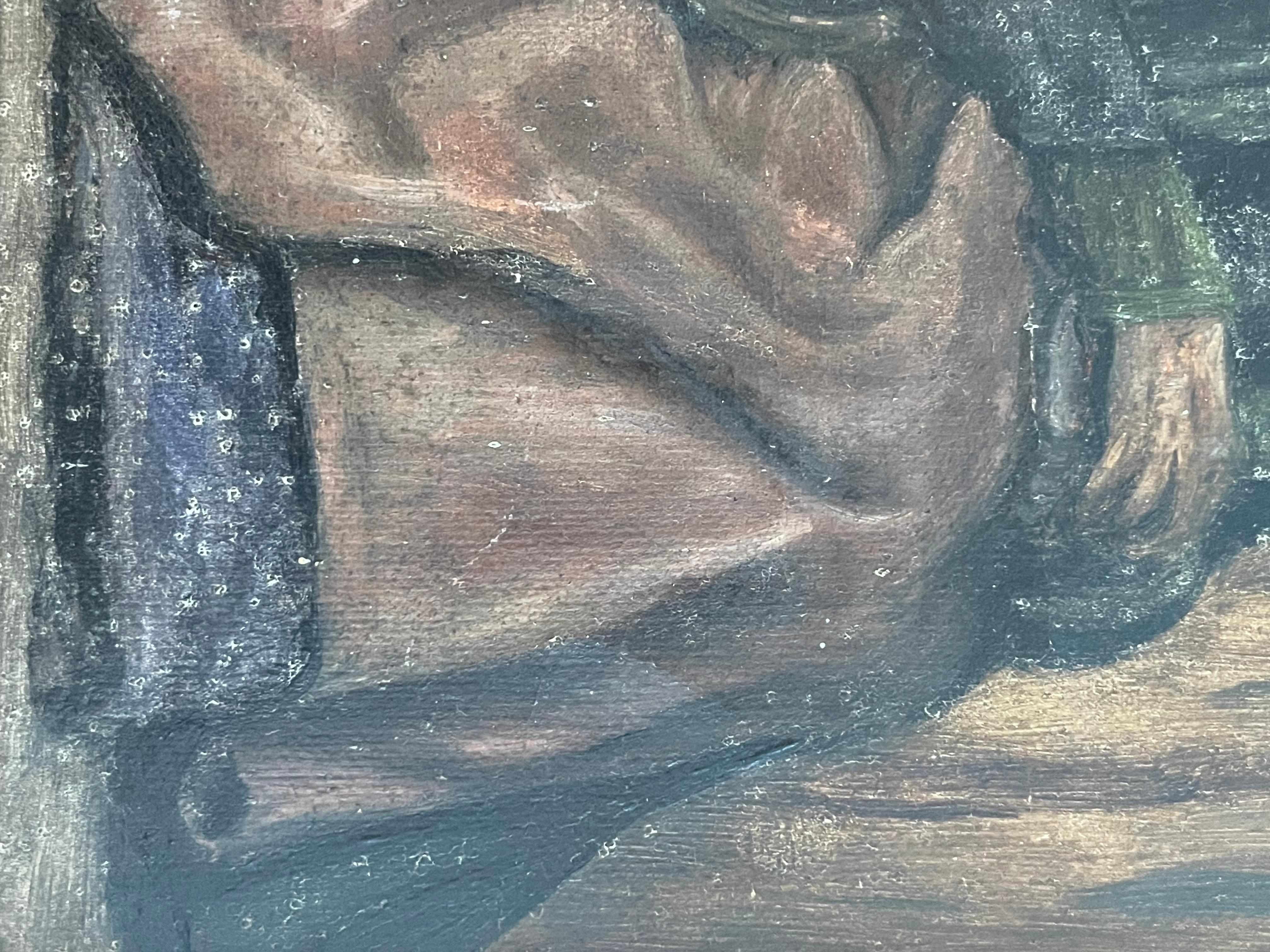 Danois Peinture à l'huile ancienne du Danemark représentant une femme âgée en robe en vente