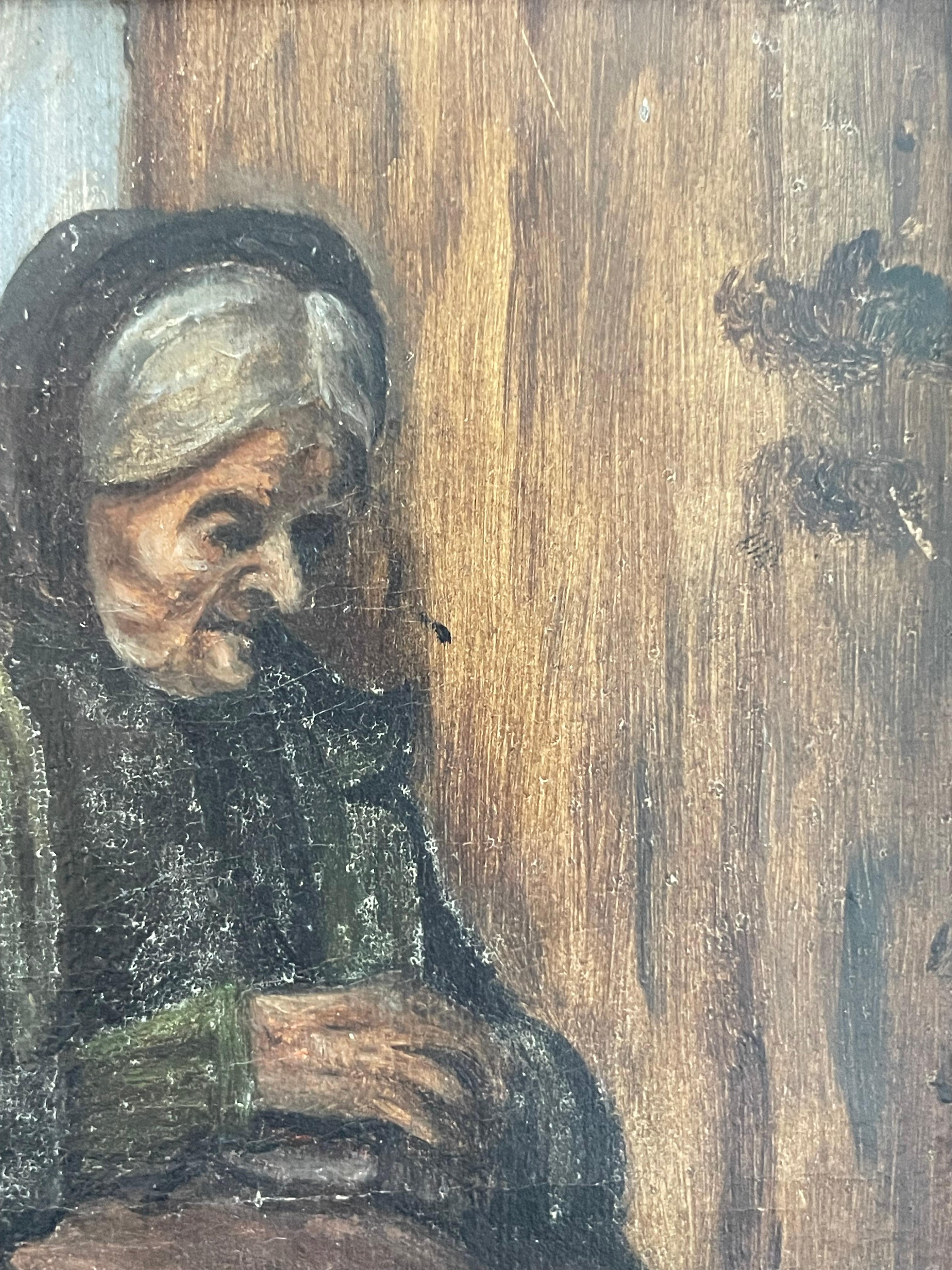 20ième siècle Peinture à l'huile ancienne du Danemark représentant une femme âgée en robe en vente
