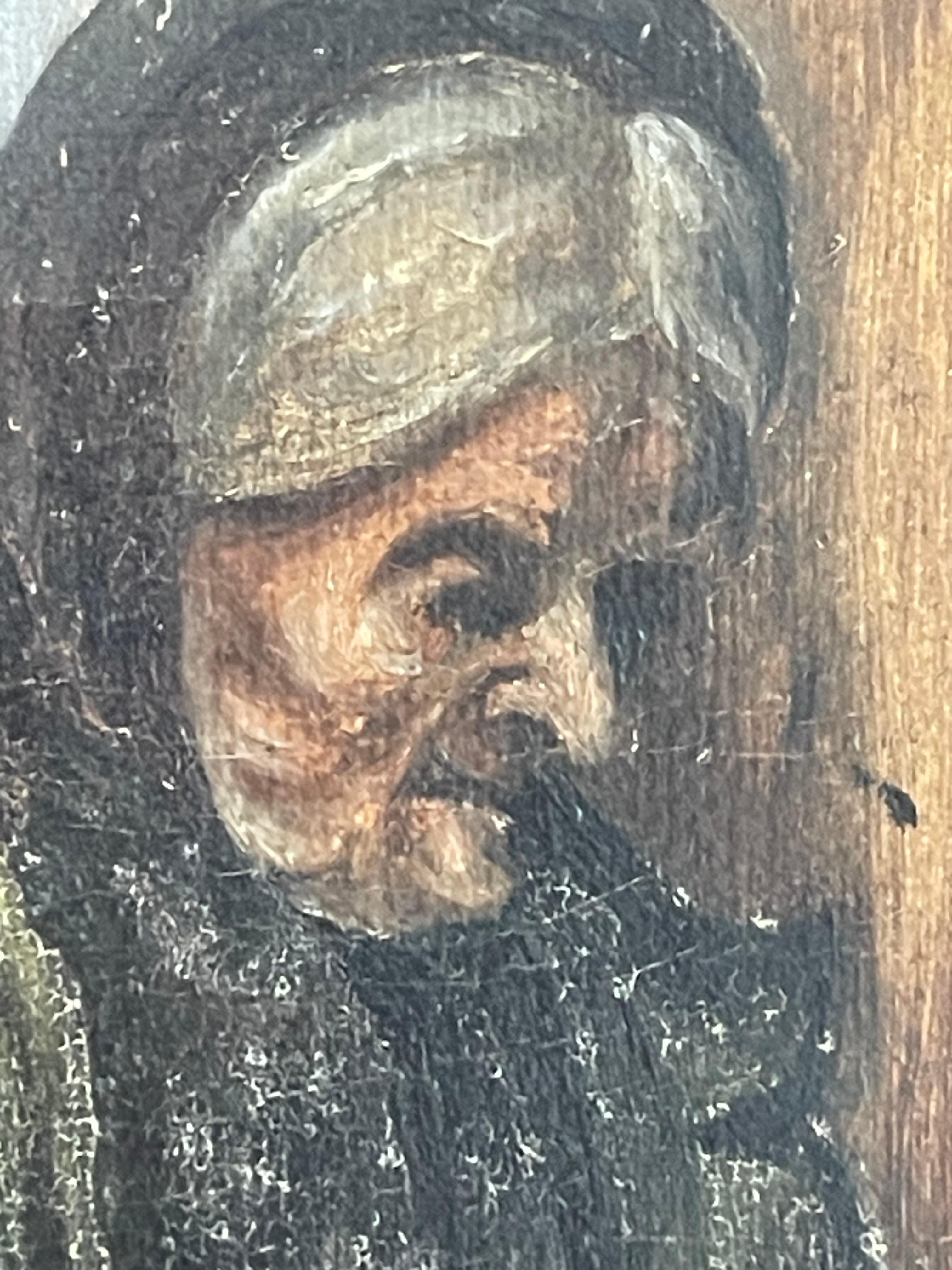 Peinture à l'huile ancienne du Danemark représentant une femme âgée en robe en vente 1