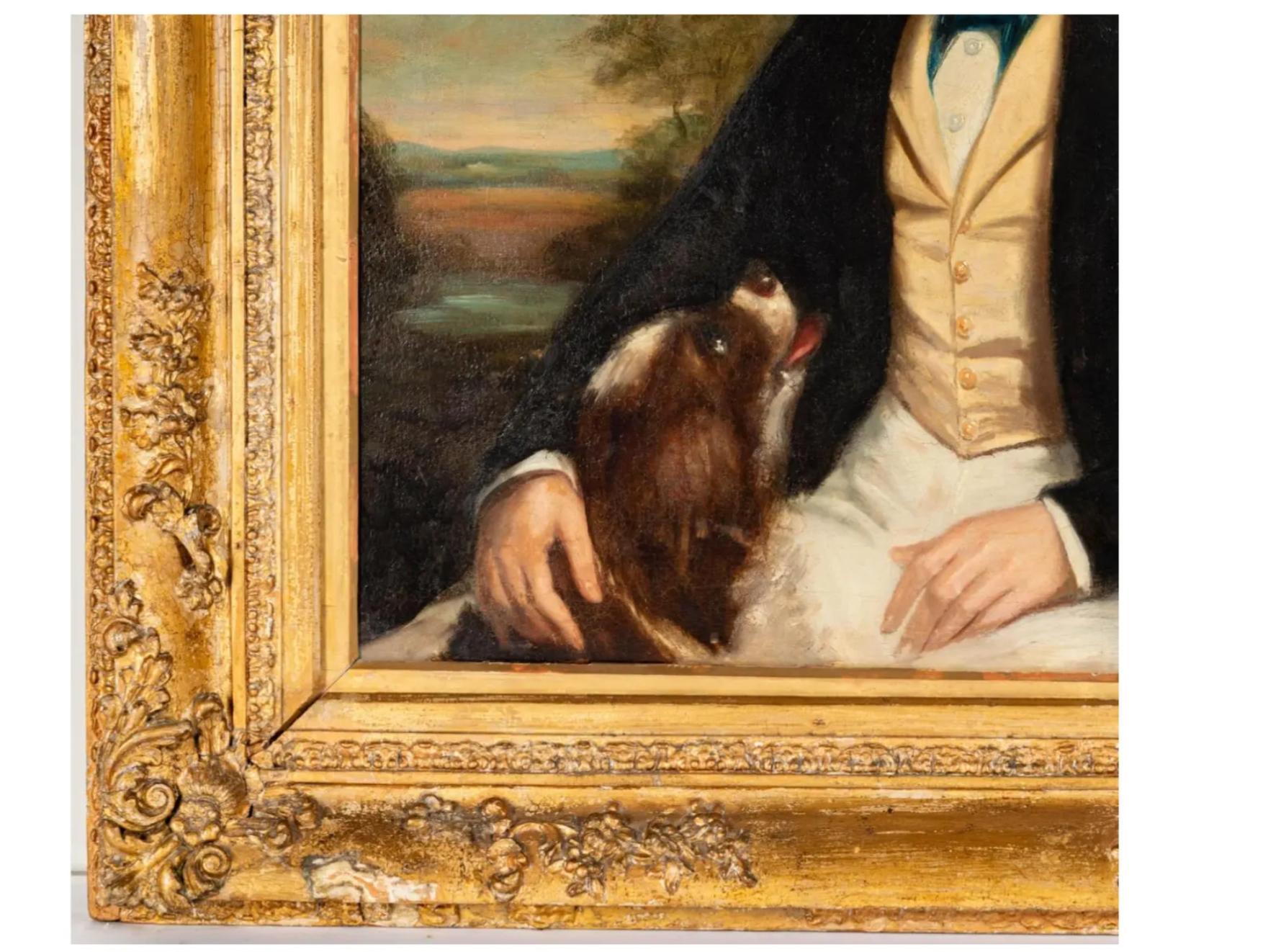 Britannique Peinture à l'huile ancienne d'un garçon avec un chien en vente