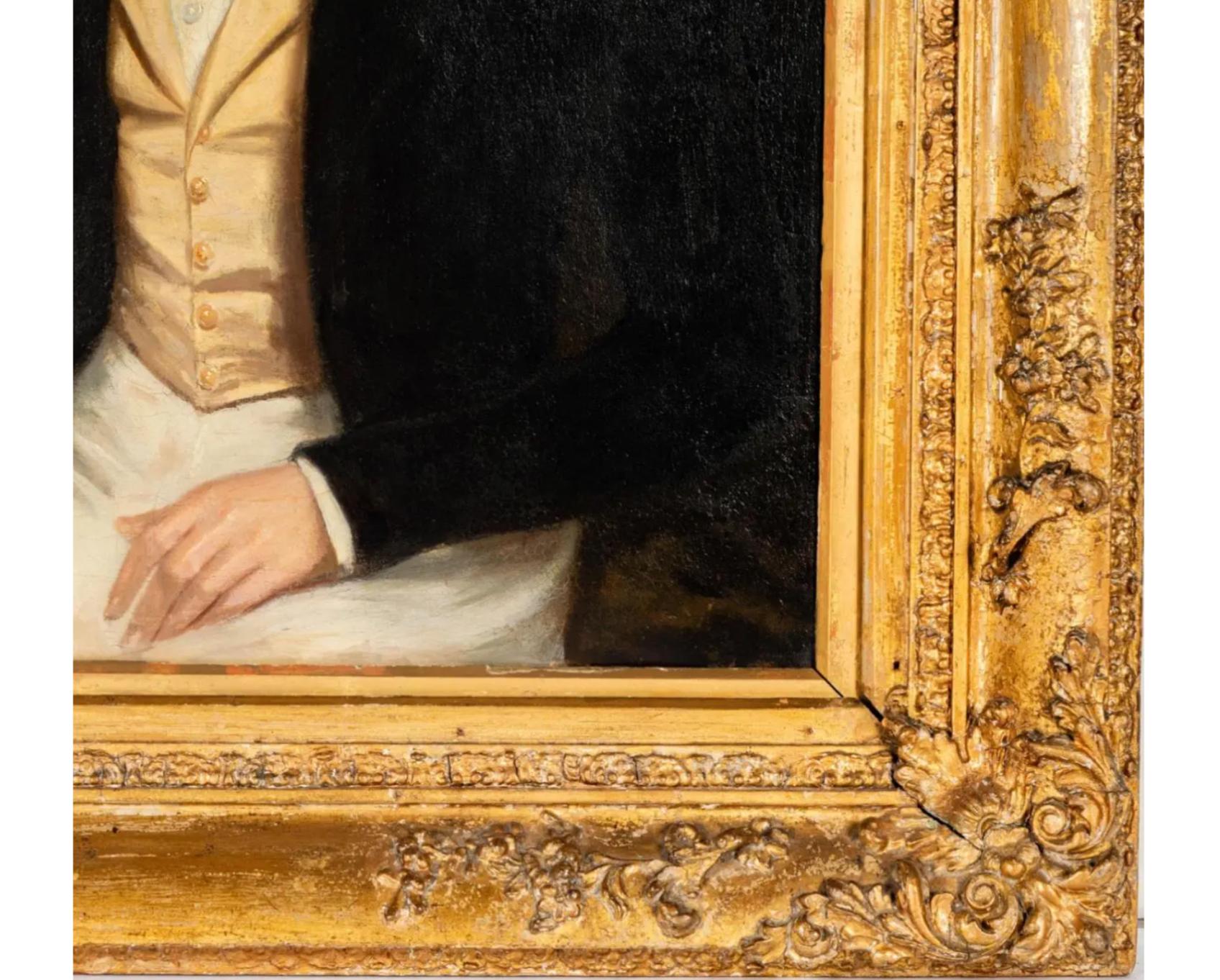 Peinture à l'huile ancienne d'un garçon avec un chien Bon état - En vente à LOS ANGELES, CA