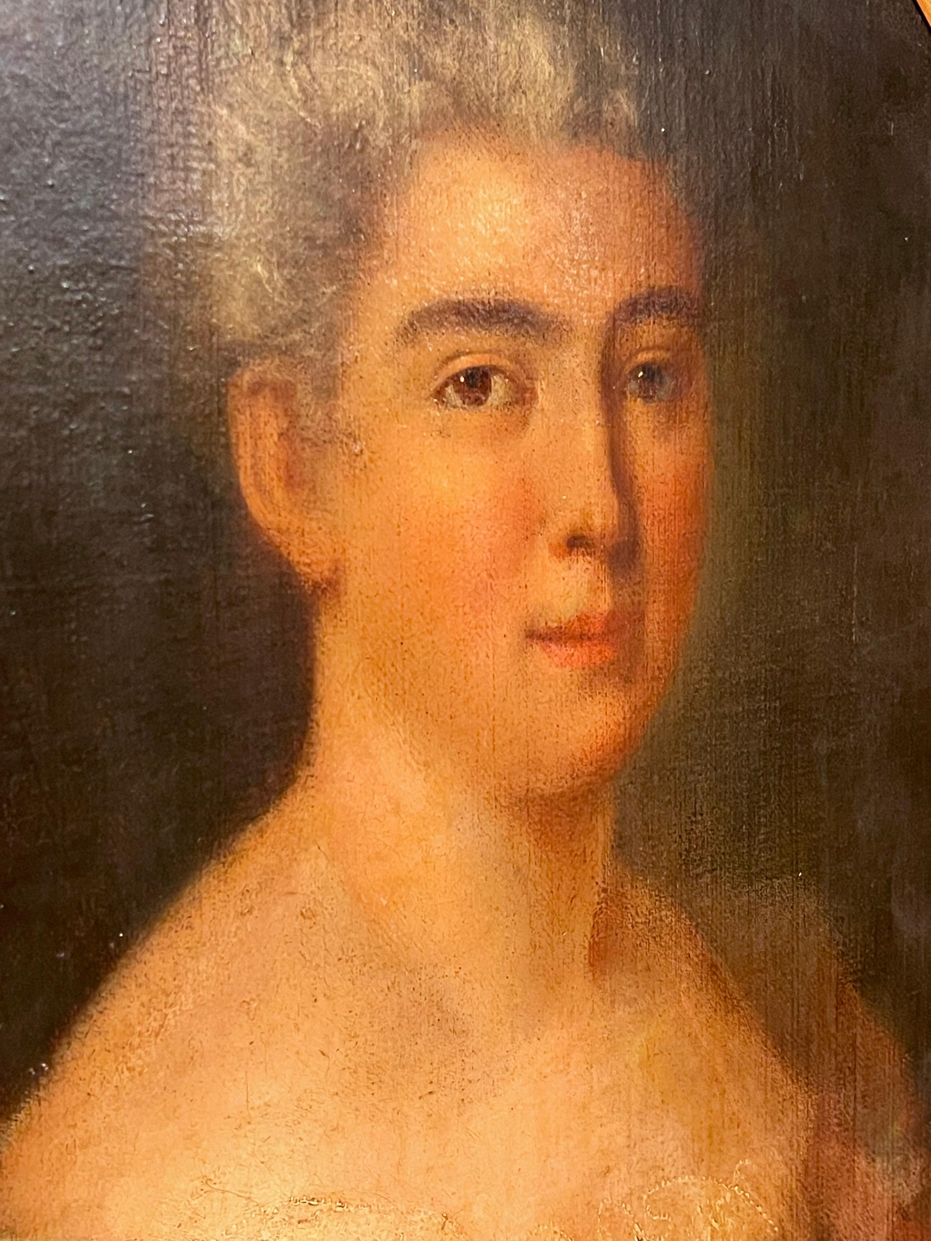 Français Portrait/peinture à l'huile ancienne d'une noble, France, 18ème siècle en vente