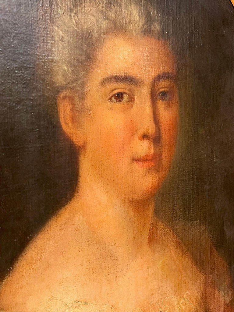 French Antique Portrait / Oil Painting of a Noblewoman, France 18th Century For Sale