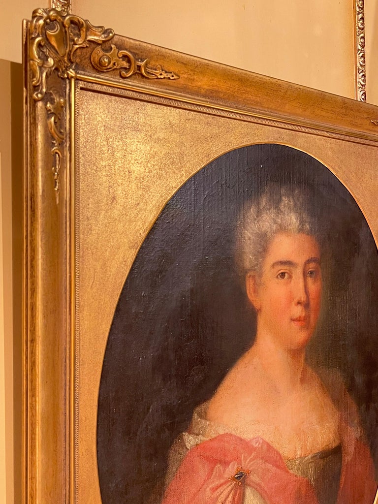 Canvas Antique Portrait / Oil Painting of a Noblewoman, France 18th Century For Sale
