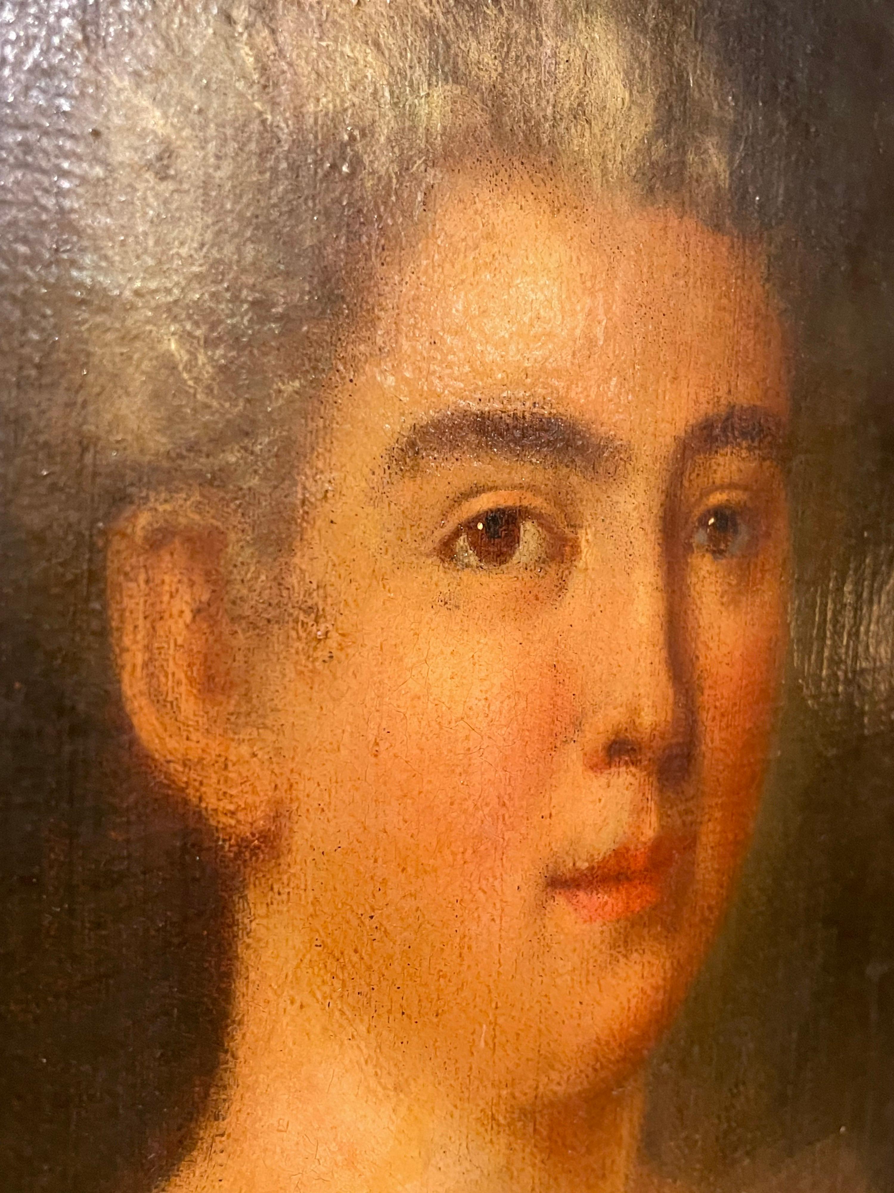 Portrait/peinture à l'huile ancienne d'une noble, France, 18ème siècle en vente 1