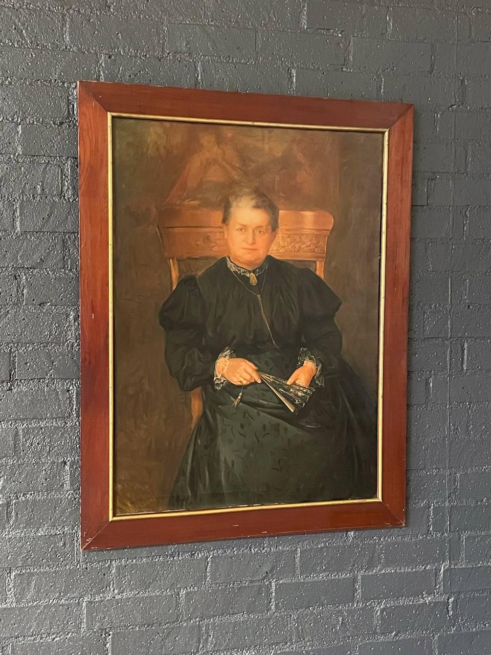 American Antique Portrait Oil Painting of Old Lady For Sale