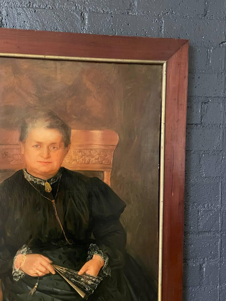 Early 20th Century Antique Portrait Oil Painting of Old Lady For Sale