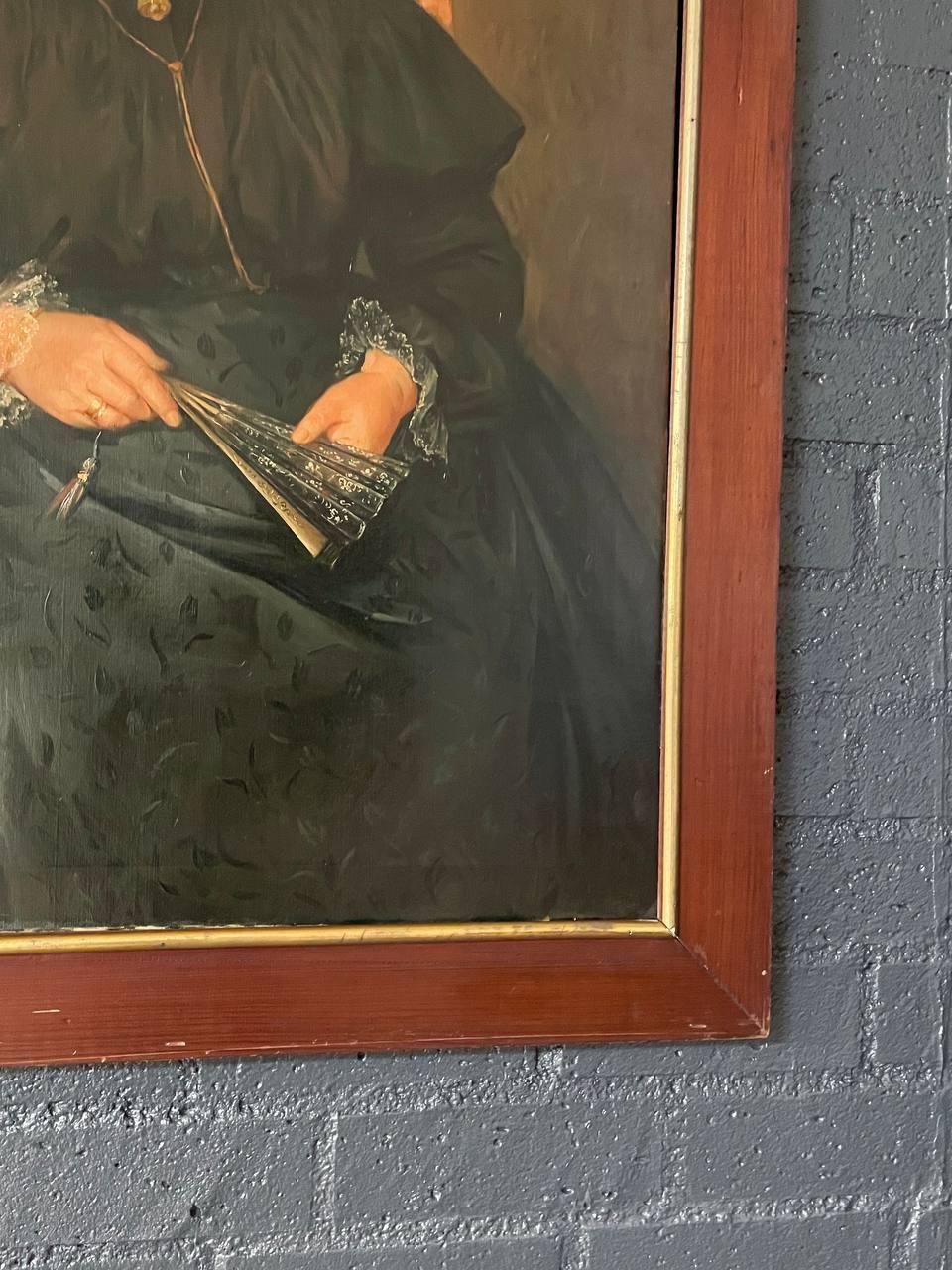 Canvas Antique Portrait Oil Painting of Old Lady For Sale